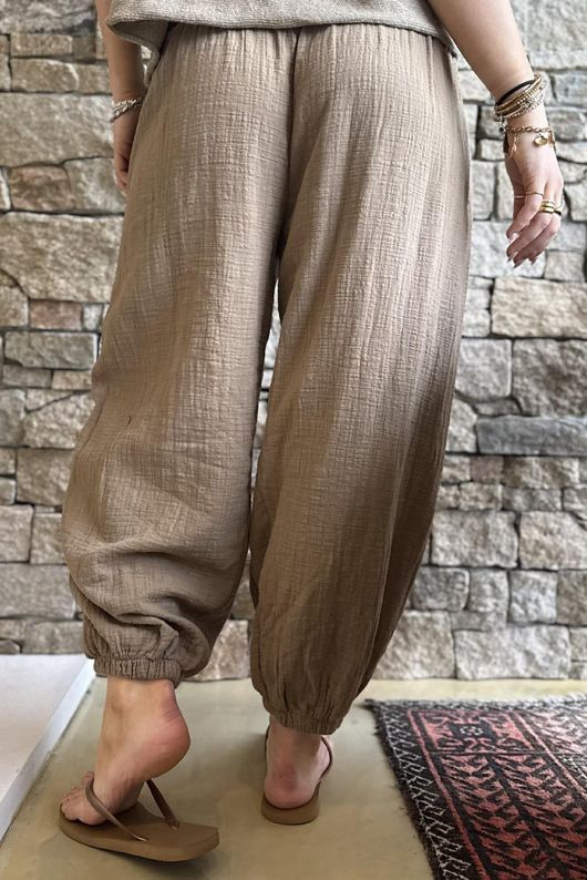 Annie Cushion Cotton Cuff Barrel Pant Honey Bronze